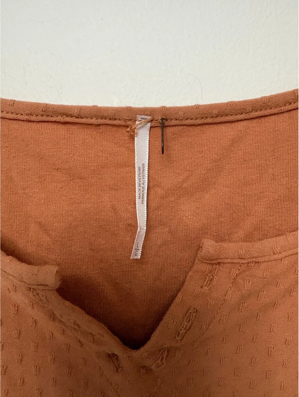 Free people size Large Rust Orange Blouse with Crochet Lace Sleeves